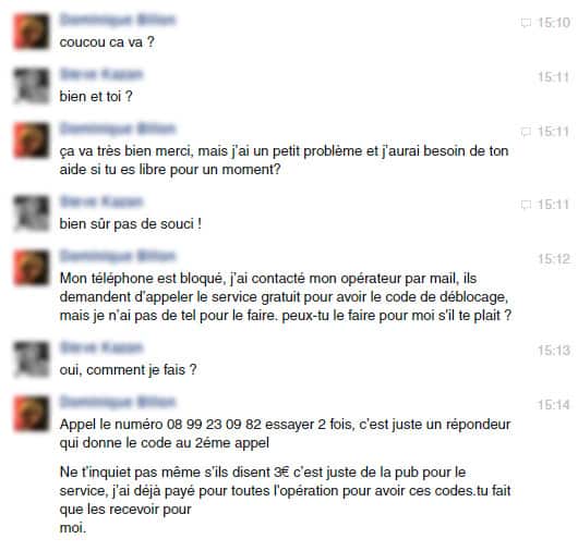 Exemple d'arnaque facebook qui renvoie vers un téléphone surtaxé