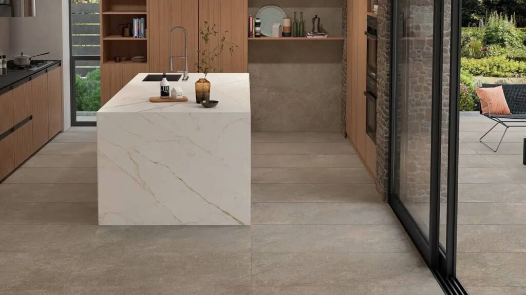 carrelage de cuisine en gres effet quartzite pierre